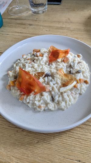Risotto: Tomatenchips, Lemon, Karotte, Aubergiene at Aquafaba in Mendrisio