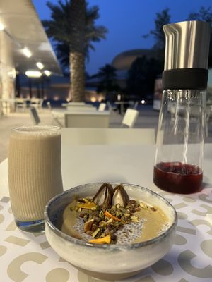Chia pudding with local flavors and hibiscus tea  at Thalatheen  in Doha