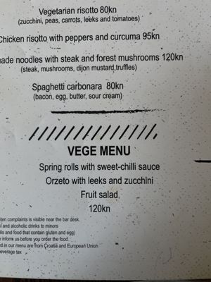 Menú vegano at Konoba Sebastian in Dubrovnik