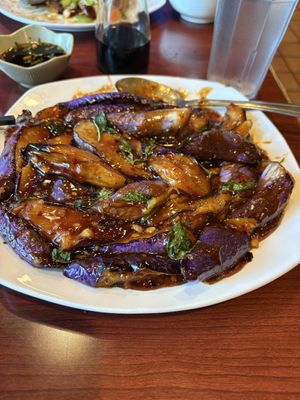 Braised eggplant with basil  at Dumpling House in Cambridge