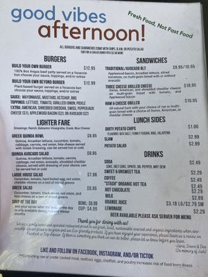 Updated June 2022 menu   at Good Vibes "On the River" Restaurant & Bakery in Townsend