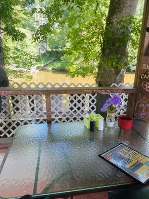 Gorgeous view at my table for one  at Good Vibes "On the River" Restaurant & Bakery in Townsend
