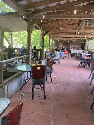 Adorable and tranquil patio  at Good Vibes "On the River" Restaurant & Bakery in Townsend
