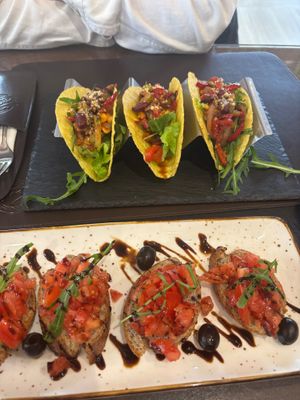 Vegan tacos and vegan bruschetta  at Pekara in Niksic