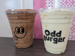 Mocha and creamy orange milkshakes at Odd Burger in London