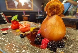 Poached pear (Vegan) at Sangria in Galway
