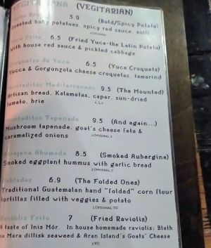 The vegetarian menu at Sangria in Galway