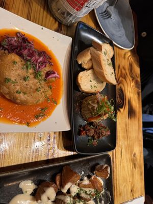 Smoked Aubergine with Hummus and Garlic Bread Dobladas  at Sangria in Galway