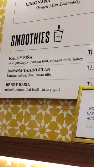 Smoothie menu at Motek Café in Miami