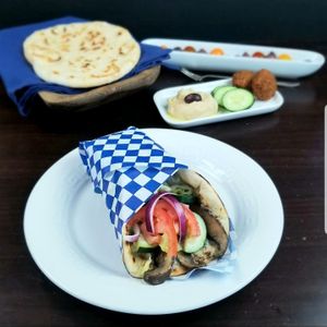 Portabella Gryo Pita at Theano Vegan Greek & Mediterranean in Austin