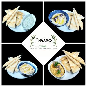 Theano's Hummus, Baba Ganoush, Fava, and Tzatziki - All Vegan! at Theano Vegan Greek & Mediterranean in Austin