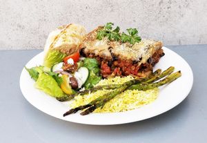 Vegan Moussaka! at Theano Vegan Greek & Mediterranean in Austin