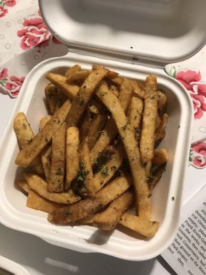 Fries! So good!  at Theano Vegan Greek & Mediterranean in Austin