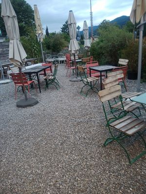 Outside seat arrangements at Tiny Soul Cafe & Deli in Kochel Am See