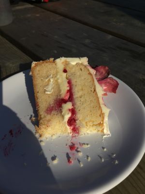 Lemon cake, not vegan at Flint Barn Cafe in Midhurst