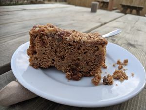 This mulled Apple crumble cake is amazing at Flint Barn Cafe in Midhurst