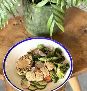 Quinoa bowl with avocado and beyond meat  at Jord  in Kharkiv
