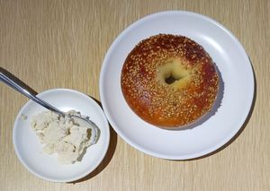 Bagel with vegan cheese at Root Vegan - 本原純素 in Hong Kong Island