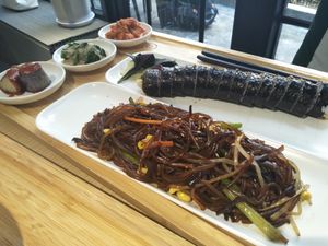 Japchae with gimbap at Root Vegan - 本原純素 in Hong Kong Island