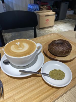 Bagel coffee set $58 + 10 for white coffee at Root Vegan - 本原純素 in Hong Kong Island