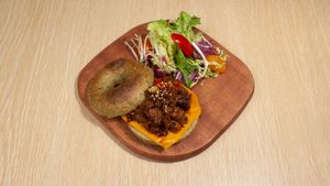 Salty Fish Eggplant Bagel  #Veganuary at Root Vegan - 本原純素 in Hong Kong Island