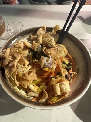 Northern Thai curry noodle bowl with soy drumsticks   at Root Vegan - 本原純素 in Hong Kong Island