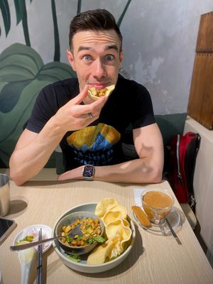 Shrimp chips with mushrooms  at Root Vegan - 本原純素 in Hong Kong Island