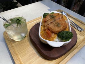 I had the pork with rice, the new thing in the menu   at Root Vegan - 本原純素 in Hong Kong Island