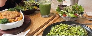 cutlet dish & matcha & cilantro pasta (lunch set) at Root Vegan - 本原純素 in Hong Kong Island
