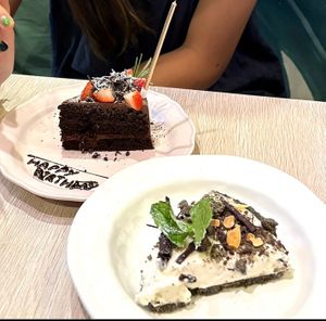choc cake + coconut cream cheesecake at Root Vegan - 本原純素 in Hong Kong Island