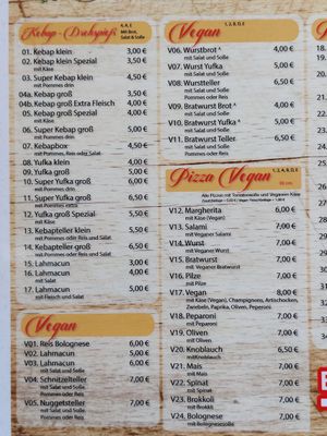 Vegan items on the menu at Baba Grill in Mannheim