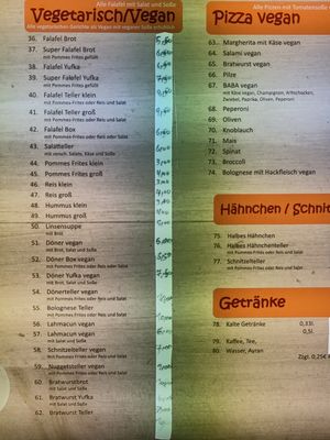 Veganer Teil der Speißekarte Oktober 2023 at Baba Grill in Mannheim