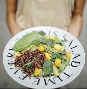 Quinoa salad with mango and nut sauce  at Barsalata in Kharkiv