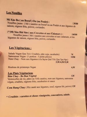 Menu at Que Toi in Langon