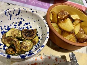 Fried zucchini and roasted potatoes   at Cime Di Tapas in Monopoli