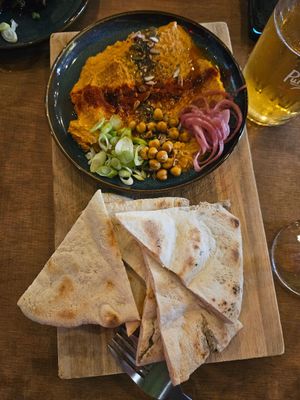 Hummus plate was to die for at Dough & Brew in Warwick