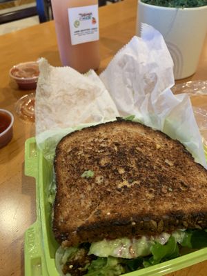 Avocado toast with Lemon Grapefruit Ginger juice so good at Natuurlik in Boynton Beach