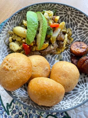 Ackee and Salt'Thing' with dumplings! at Natuurlik in Boynton Beach
