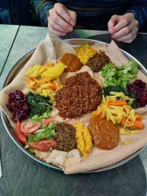 Mix or all vegan dishes at Little Ethiopia in Geneva