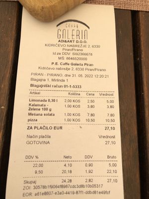 check...  at Caffe Galeria in Piran
