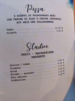 The menu. at Caffe Galeria in Piran