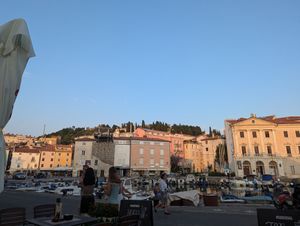 View on the port from outdoor seating at Caffe Galeria in Piran