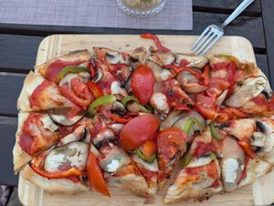 Vegan pizza at Caffe Galeria in Piran