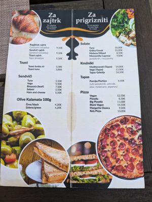 Menu (July 2024) at Caffe Galeria in Piran