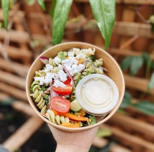 Pasta salad with violife feta  at The Allenby Coffee Bar in Victoria