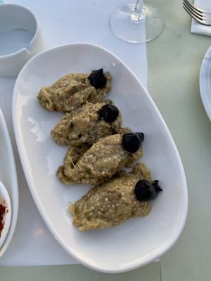 Mount Athos eggplant with black garlic sauce  at Rizes in Nikitas