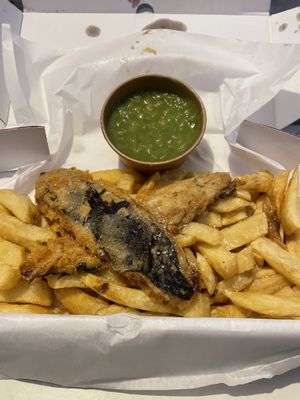 Banana blossom, medium chips, large peas  at Sea & Earth in Nottingham