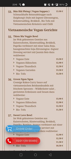 Diff. Vegan dishes at Ngon Ngon 1970s in Cologne