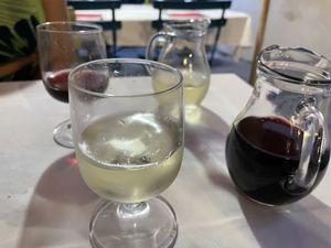 House wines served on little jugs at Trattoria Incadase da Piva in Vernazza