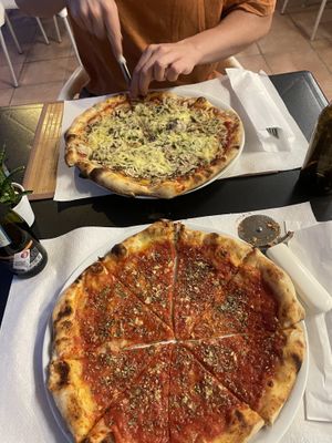 Marinara and the Funghi pizza with vegan cheese (they can swap for vegan cheese on any pizza)  at Buono - La Pizza Al Taglio in Quarteira